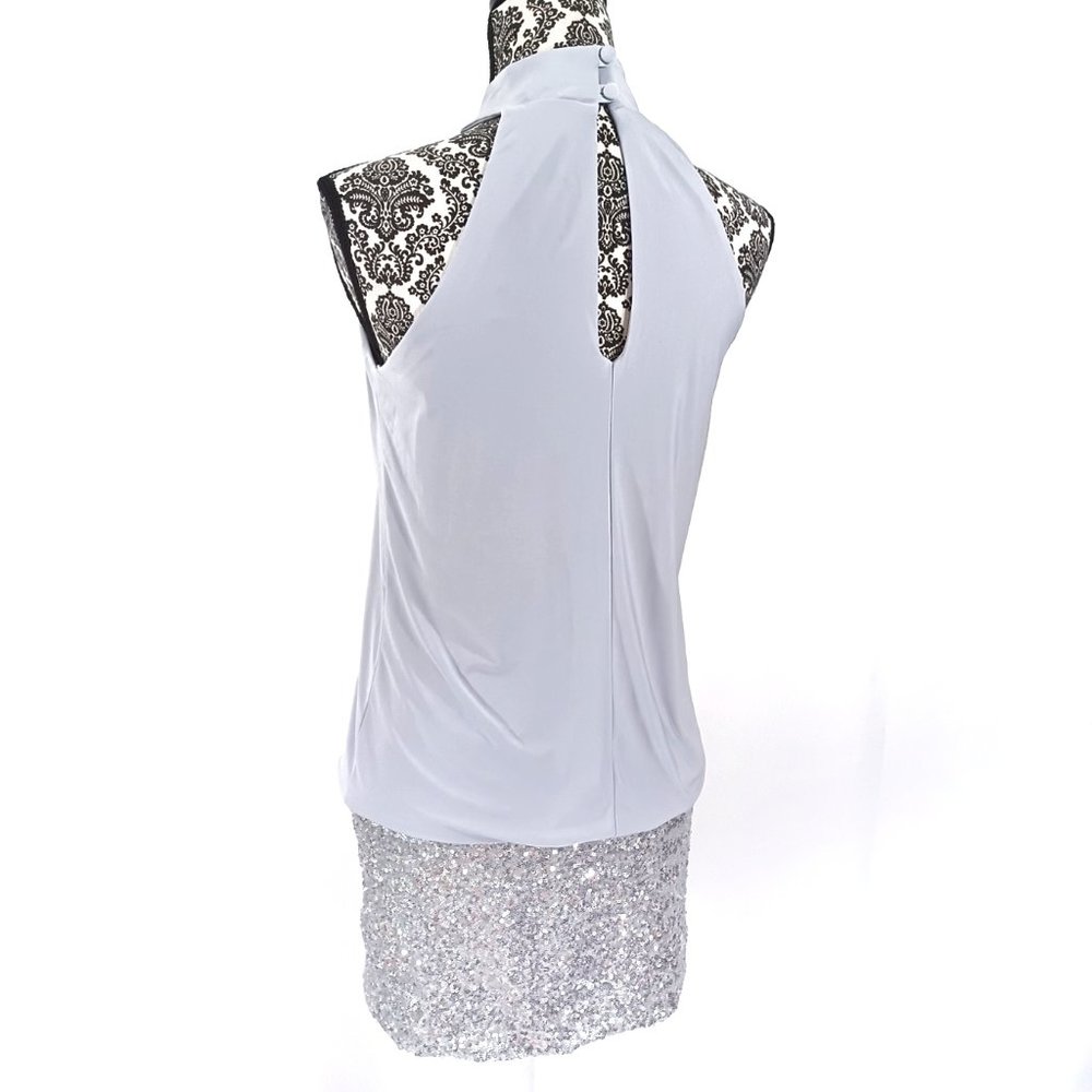 FREDERICKS Dress Halter Neck Drop Waist Silver Sequin Skirt Bottom Party Club M - Picture 5 of 5